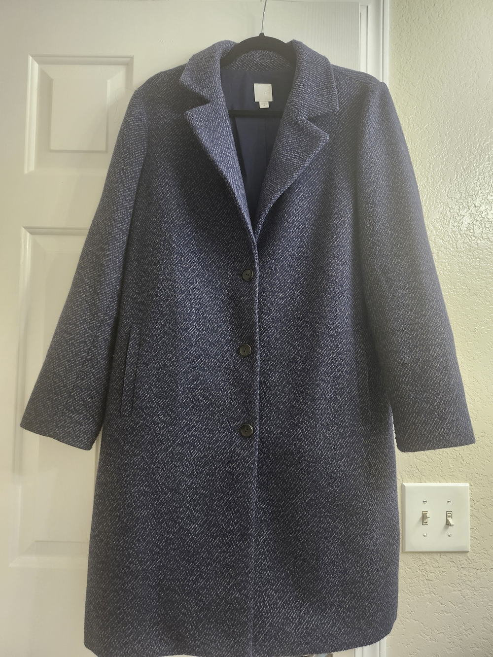 J. Jill Navy Textured Pea Coat with Notch Lapel